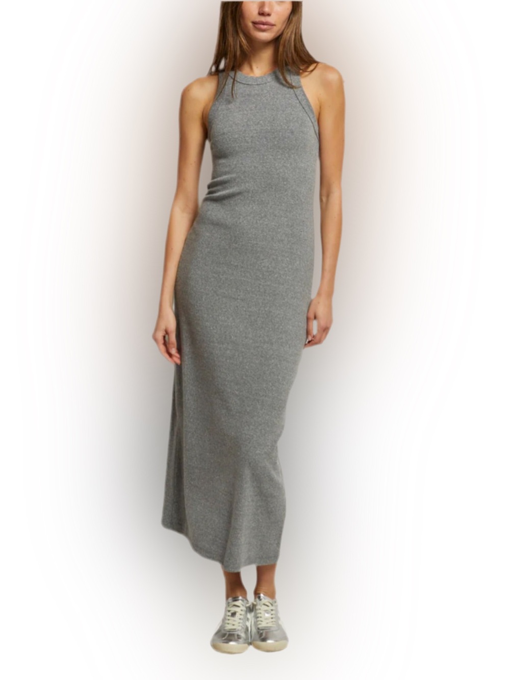 perfectwhitetee. Cassidy Ribbed Maxi Dress. Gray. Size Small.